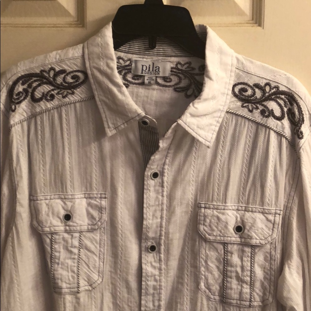 Men’s long sleeve white embroidered shirt